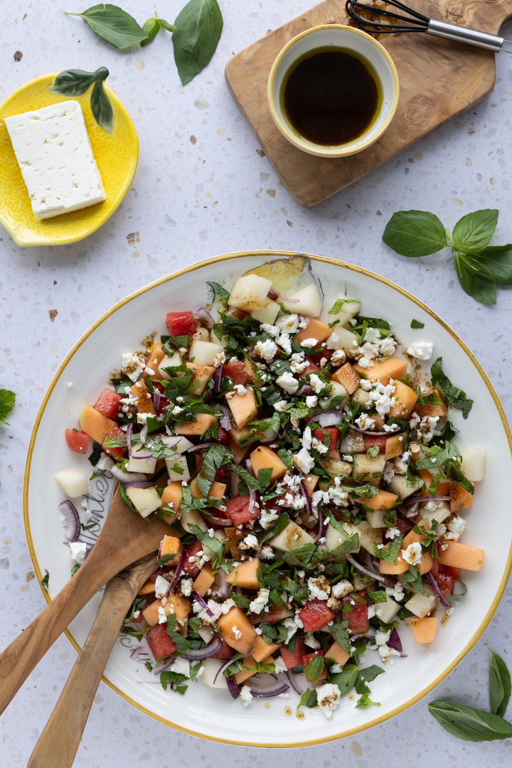 Meloensalade met watermeloenazijn