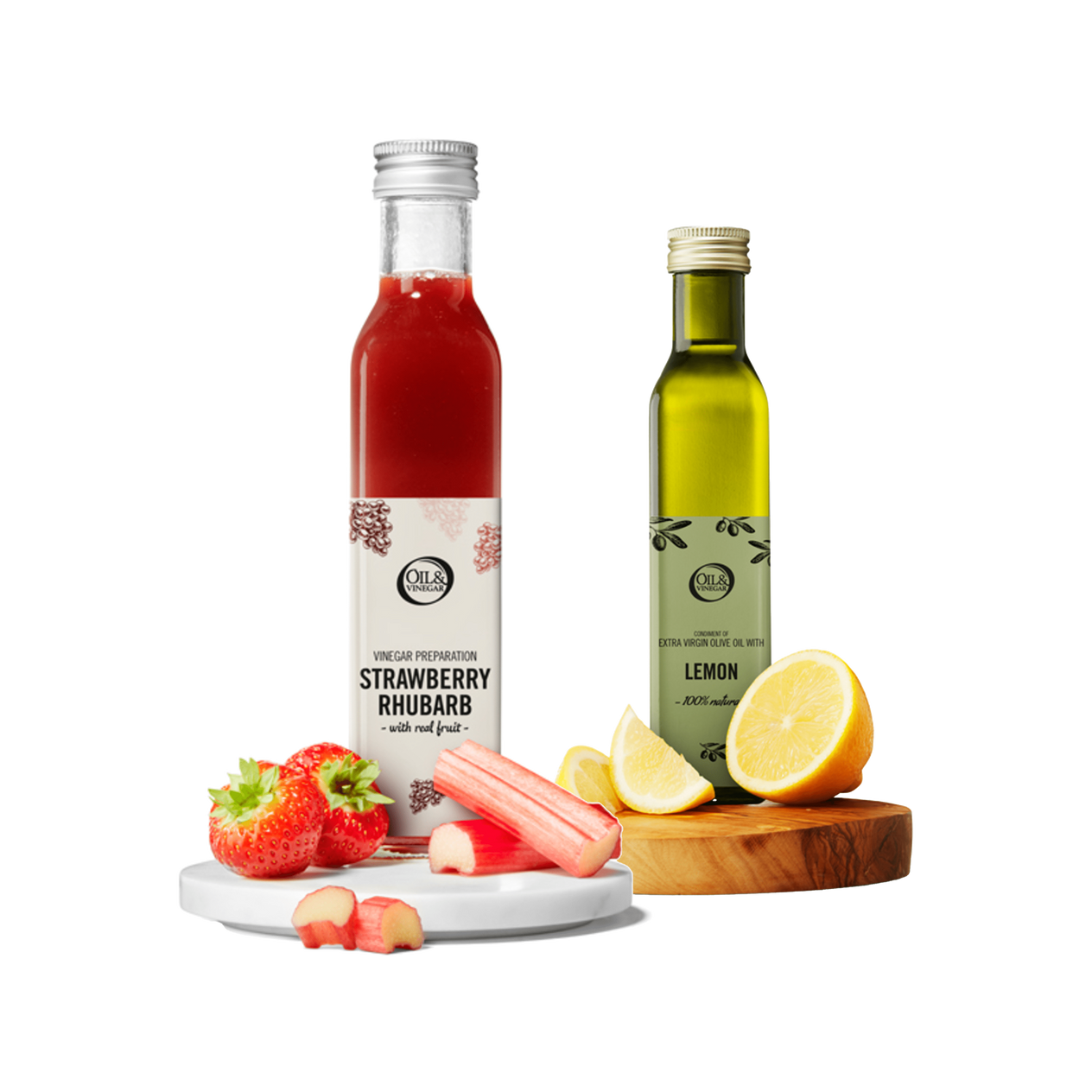 Aardbeien-rabarberazijn & Extra vierge olijfolie met citroen - 2x250ml