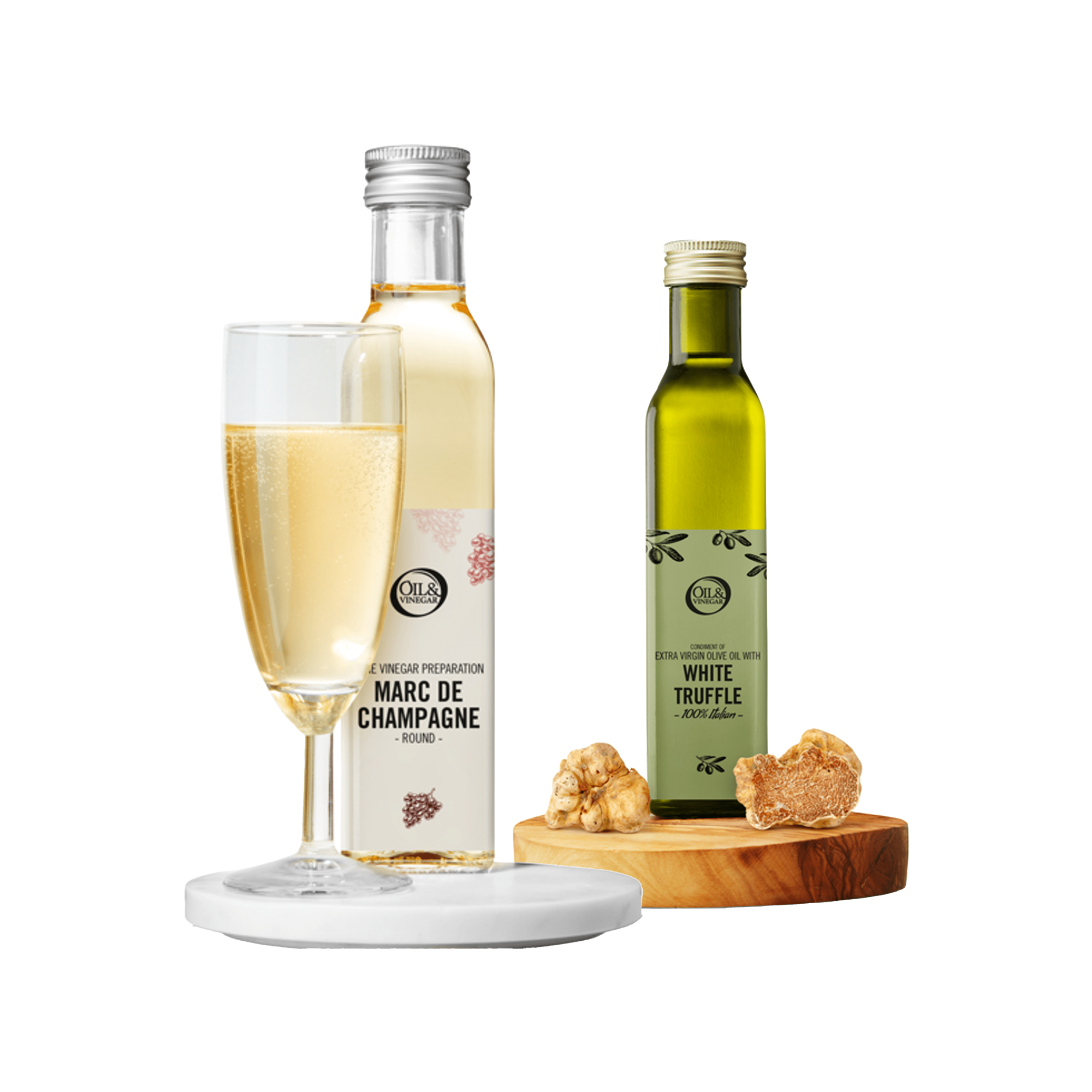 Vinaigre de Marc de champagne &amp; Huile d'olive extra vierge à la truffe blanche - 2x250ml